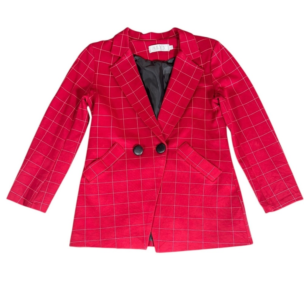 Red Plaid Blazer Women's Business Casual Career Office Jacket